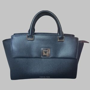 Michael Kors Sylvia Black Medium Leather Top Zip Satchel Shoulder Bag